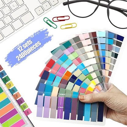 Sticky Tabs 2400 pcs Book Tabs for Page Markers,Morandi Sticky Note Tabs Page Markers for Notebooks,Book Markers,Colorful Book Tabs, Annotation supplies，Transparent Sticky Tabs for Books,Post It Notes