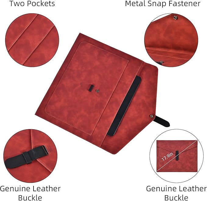 Red Leather File Folder Letter Size, File Organizer, Important Document Folders with Pockets, Document Organizer, Laptop Sleeve Notebook Case, Paper Storage, A4 Envelopes Filing Folder
