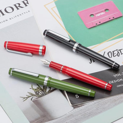 Jinhao 82 Avocado Green Acrylic Fountain Pen, Iridium Medium Nib Classic Design Smooth Writing Pen with Ink Converter (Silver Trim)