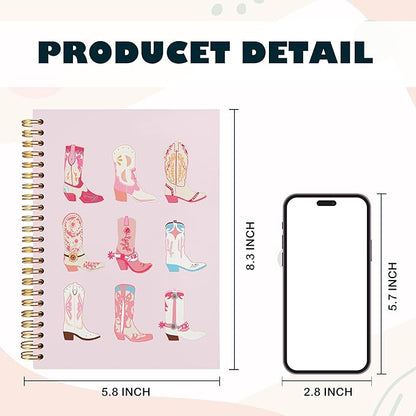 BearCake Cowgirl Boot Notebook, Cowgirl Stuff, Cowgirl Gifts, Western Office Supplies, Western Stuff for Women, Boho Western Notebook Journal 5.5x8.3 pink