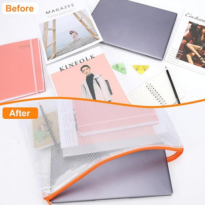 20pcs Plastic Mesh Zipper Pouch Bags, A3 17x12 Inches Extra Large Zipper Bags, Reusable Zipper Pouches for Classroom Office Supplies Organizing, Puzzles & Games, Board Game Organization