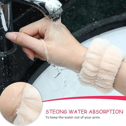 Chuangdi 4 Pairs Wrist Bands for Washing Face Wrist Spa Microfiber Wash Towel Band Scrunchies Absorbent Wristbands Sweatband for Women Prevent Liquid from Spilling