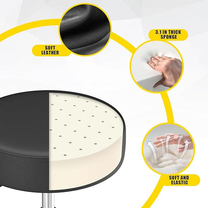 Rolling Stool, Heavy Weight Capacity 250lb, PU Leather Rolling stools, Ultra Soft Padded Seat, Rolling Stools with Wheels and Footrest, 360° Swivel, Spa Drawing Salon Work Office Tattoo Stool (black)