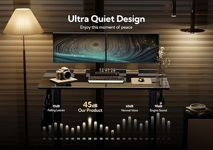 Glass Standing Desk, Electric Standing Desk Adjustable Height, 48 Inch Adjustable Stand Up Desk, Quick Install Home Office Computer Desk, Black