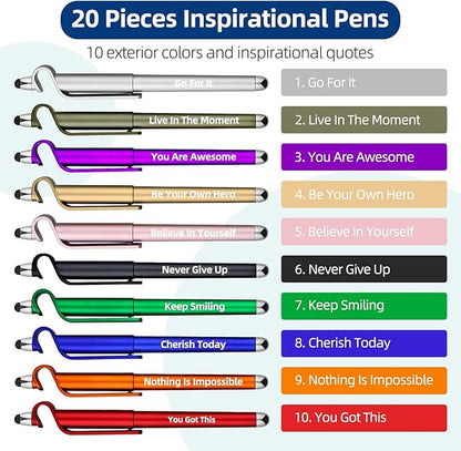 20 Pcs Motivational Ballpoint Pens Batch, Office Snarky Phone Holder and Touch Screen Stylus Pen, Black Ink Encouragement Quotes,Inspirational Gifts For School And Corporate Office Supplies