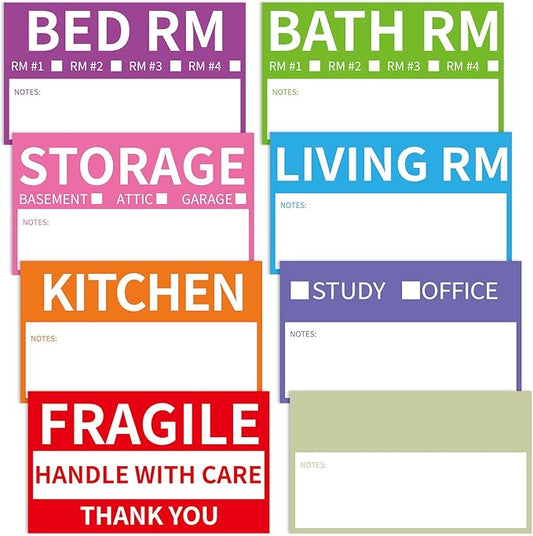 680 Home Moving Labels, 3.4 x 2 inches, 8-Color Coded Packing Box Stickers with Fragile and Blank Customizable Labels