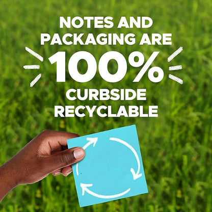 Post-it 100% Recycled Paper Super Sticky Notes, Lined, 4 in. x 6 in., 4 Pads, 45 Sheets per Pad, Oasis Collection, School Supplies and Office Products