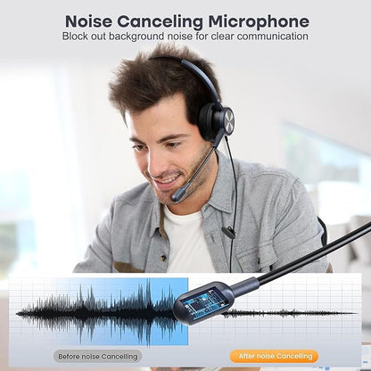 Phone Headset with 2.5mm & 3.5mm Connector for Deskphone Cell Phone PC Laptop, CallCenter Office Headset with Microphone Noise Canceling for Panasonic AT&T Vtech Cordless DECT Phone for Polycom