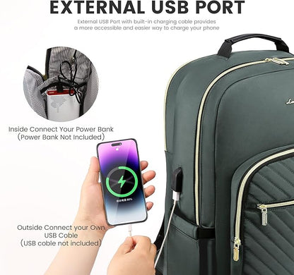 LOVEVOOK Laptop Backpack for Women 17.3 inch,Cute Womens Travel Backpack Purse,Professional Laptop Computer Bag,Waterproof Work Business College Teacher Bag Carry on Backpack with USB Port,Grass Green