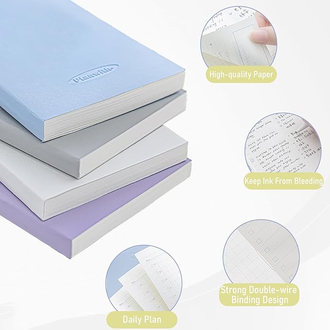 Soft Leather Pocket Notebook - 3.5" x 7.3" - to Do List Daily Planner with 160 Pages & Stickers - Ideal for Daily Plans, School, and Office Supplies (White)
