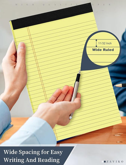 Yellow Legal Pads 8.5 x 11, 6 Pack, Wide Ruled, Yellow Note Pads 8.5 x 11, Writing Pads 8.5 x 11, Easy Tears Off, Double Sided, Cardboard Backing, Pads of Paper, 70 GSM Yellow Paper, 30 Sheets/Pad