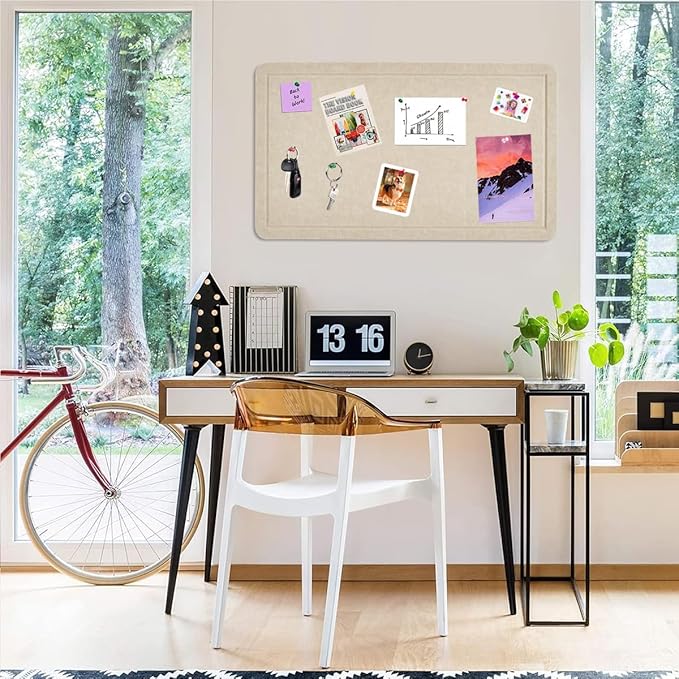 Vuzvuv Linen-Brown 28"x16" Large Cork Board with 50 Push Pins & Sticky Notes, Self-Adhesive Bulletin Board No Damage for Wall, Felt Pin Board for Paste Notes, Photos, Schedules Offices Home