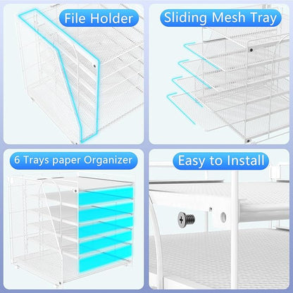 Gianotter Desk Organizers and Accessories, 6-Tier Paper Organizer with Magazine Rack, Office Desk Accessories & Workspace (White)