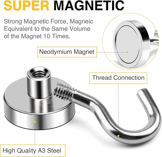 DIYMAG Magnetic Hooks, 80 LB Heavy Duty Strong Magnet with Hooks, Strong Rare Earth Neodymium Magnet Hooks for Hanging, Magnetic Hanger for Curtain, Home, Kitchen, Workplace, 20 Packs