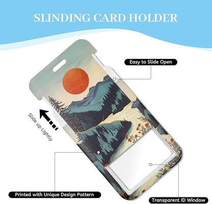 Lanyards for Id Badges, Badge Holder with Retractable Reel Clip, Sunrise Sunset Mountain Tree Work Name Tags Keychain Lanyard ID Card Protector Case for Women Teacher Nurse Doctor Office
