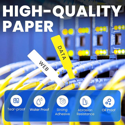 Clabel Printable Cable Labels 6 Rolls of Thermal Self-Adhesive Paper Labels Tape, 25x78mm (1"x3") 100 Sheets Per Roll, Black Print on Yellow Sticker Tags Durable for Cables Management