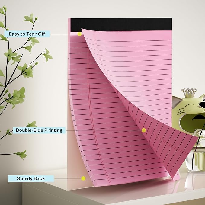 2 Pack Legal Pads 8.5 x 11 Pink Note Pads 8.5 x 11 Purple Notepad 8.5 x 11 Perforated Writing Pads 8.5 x 11 Lined Paper Pads Wide Ruled Pad of Paper 30 Sheets Notebook for Study, To-Do Lists, Office