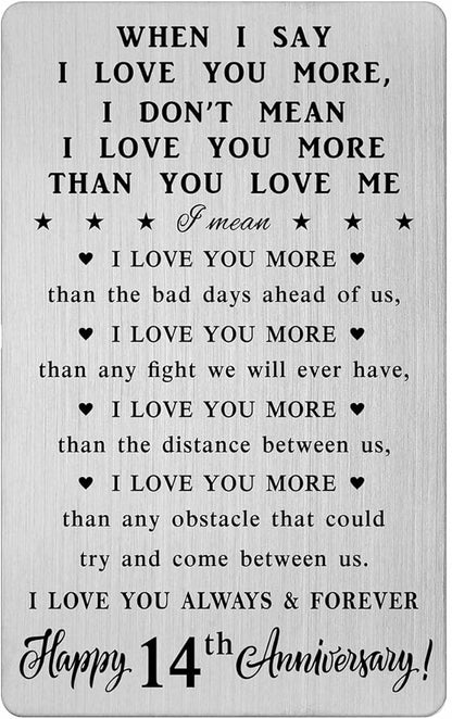 CPLJW 14th Anniversary Wallet Card Gifts for Husband, 14 Year yr Anniversary Romantic Gifts for Men Him, 14 Year Sweet Wedding Wallet Card Gift