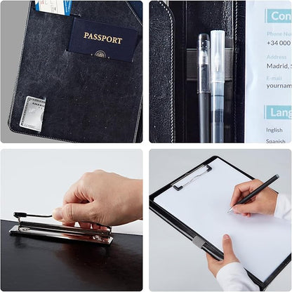PU Leather Padfolio Clipboard Notepad with Pen Loop and Elastic Strap Interview/Resume Document Organizer for Business School Office,Blue Flowers