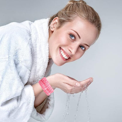 Chuangdi 4 Pairs Wrist Bands for Washing Face Wrist Spa Microfiber Wash Towel Band Scrunchies Absorbent Wristbands Sweatband for Women Prevent Liquid from Spilling