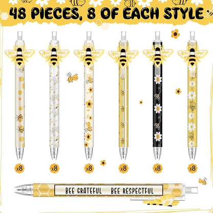 Jetec 48 Pcs Bee Pens Gifts Inspirational Cute Ballpoint Pens Bulk Motivational Employee Appreciation Black Ink for Bee Lovers Thank You Gifts
