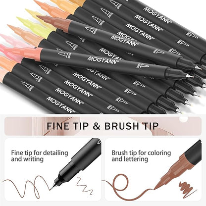 Mogyann Skin Tone Markers, 12 Pack Dual Brush Pens for Art Drawing Sketching