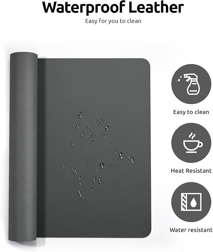 YSAGi Leather Desk Protector, Office Mat, Large Mouse Mat, Non-Slip PU Leather Blotter, Laptop Pad, Waterproof Writing Pad for Office and Home (Dark Grey, 31.5" x 15.8")
