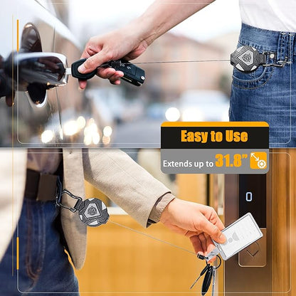 Oaridey 2 Pack Retractable Keychain Heavy Duty, Badge Reels Retractable, Tactical ID Badge Holder with Upgraded Zinc Alloy Carabiner, 31.5'' Coated Steel Cord, Bearing 8.0 oz