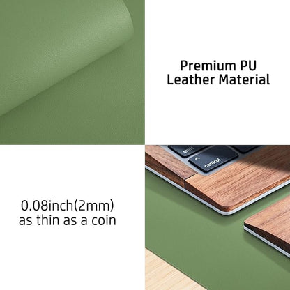 Aothia Leather Desk Pad Protector, Mouse Pad, Office Desk Mat, Non-Slip PU Leather Desk Blotter, Laptop Desk Pad, Waterproof Desk Writing Pad for Office and Home (36" x 17", Olive Green)
