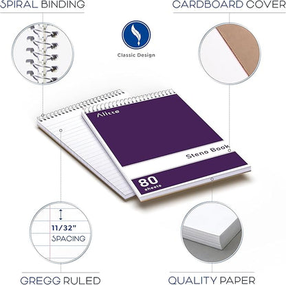 Steno Pads Spiral 6x9-12 Pack Assorted Bright Colors - Perfect for Work, School, and Home Use, Easy Tear-Off Pages, Gregg ruled, White Paper - No Ink Bleeds - 80 Sheets