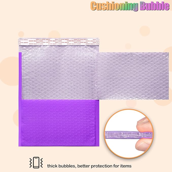 8.5x12 Inch Bubble Mailers 40 Pack, Self Seal Padded Envelopes for Small Business, Waterproof Shipping Bags, Purple