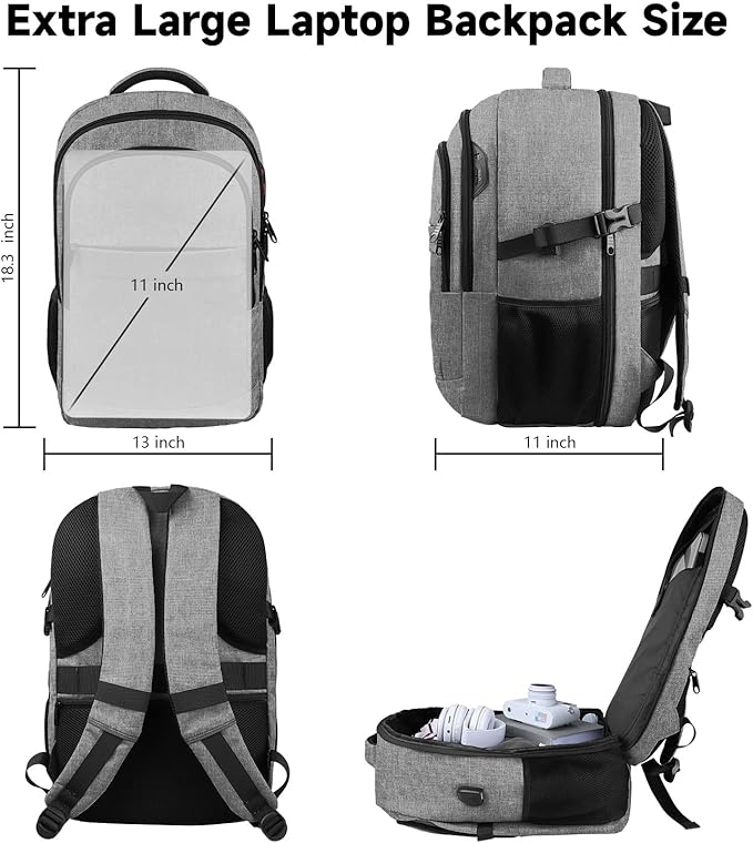 Lapsouno Extra Large Laptop Backpack, Travel Backpack, 17 Inch Carry on Backpack, Anti-Theft College School Computer Backpack with USB Port, Gift for Men Women,Grey
