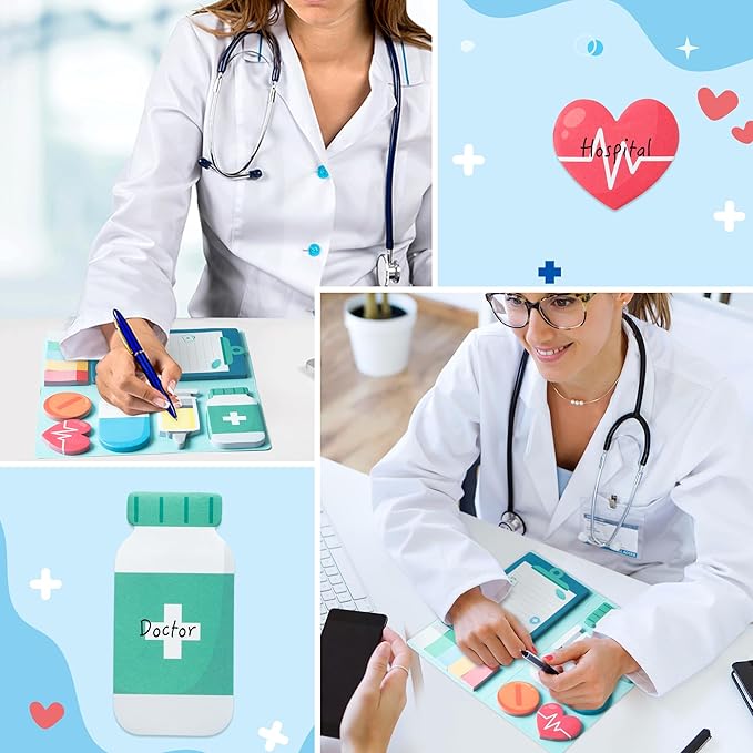 B1ykin Sticky Notes Set - Cartoon Theme Cute Self-Stick Notes Pad Teacher Appreciation Gifts， Self-Adhesive Writing Memo Pages Sticky to Do Notepad for Kids Employee School Office (Doctor)
