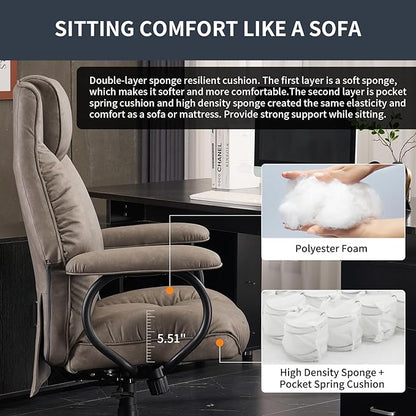 Office Chair Big and Tall, High Back Home Office Chair 400 lbs, Executive Office Chair with Ottoman, Ergonomic Office Chair with Padded Armrest, Swivel Computer Chair PU Leather (Grey)