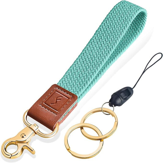 Fishent Stretchy Wristlet Keychain,Braided Cute Wrist Lanyards for Keys, Key Chain Holder for Women Men, Wrist Strap Keychain for Car Keys Phone Camera Wallet ID Badges Card (Lake Blue)