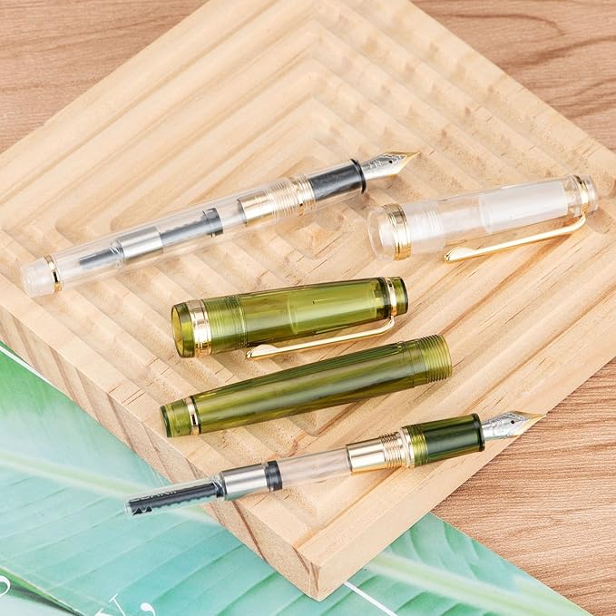 Jinhao 82 Acrylic Fountain Pen, Iridium Fine Nib with Ink Converter, Transparent Unique Design Smooth Writing Pen (Gold Trim)