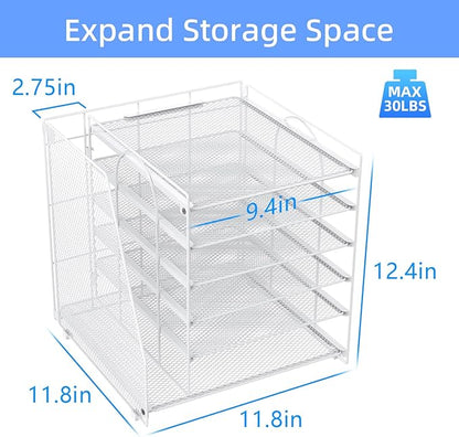 Gianotter Desk Organizers and Accessories, 6-Tier Paper Organizer with Magazine Rack, Office Desk Accessories & Workspace (White)