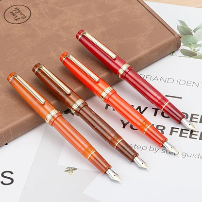 Jinhao 82 Acrylic Fountain Pen, Iridium Medium Nib with Ink Converter, Transparent Red Classic Design Smooth Writing Pen (Gold Trim)