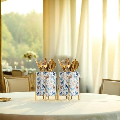 Pencil Cup Sturdy Metal frame with white Ceramic Pen Holder For Desks and kitchen Appliance Holders