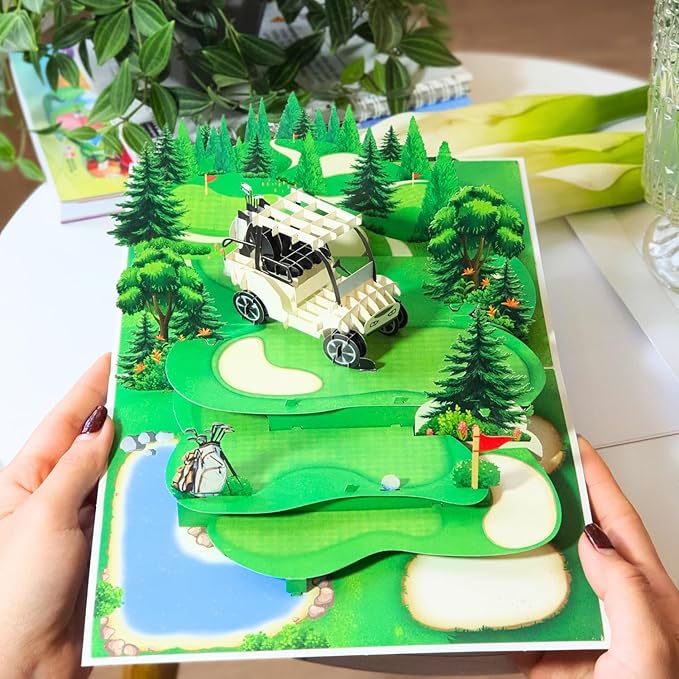 HEARTAGS- Golf Birthday Card For Men, 6x8 in Pop Up Birthday Cards For Husband, Dad, Him, Son, Brother, Happy Birthday Popup Cards From Wife With Envelope, Fathers Day Card