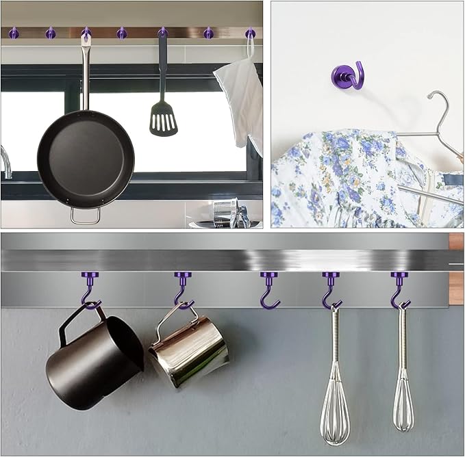 DIYMAG Magnetic Hooks, 30Lbs Strong Heavy Duty Cruise Magnet S-Hooks for Classroom, Fridge, Hanging, Cabins, Grill, Kitchen, Garage, Workplace and Office etc, (10 Pack-Purple)