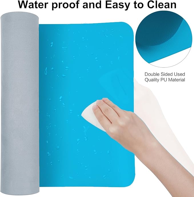 ‎Boutilon Leather Desk Pad 30" x14",Non-Slip Mouse Pad,Office Desk Mat,Waterprooft PU Leather Desk Blotter,Desk Pad Protector,Desk Writing Pad for Home Office Decor (M-Blue)