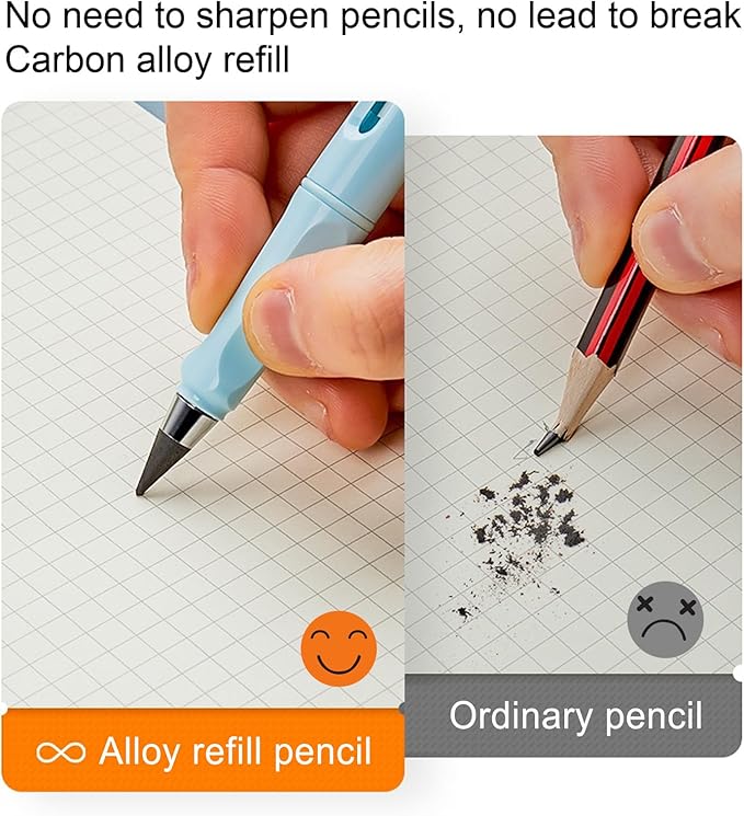 Infinity Forever Pencil Christmas Gift - 0.7mm Infinite Everlasting Metal Inkless Pencils Set with Eraser , No Need Sharpened, Replace Mechanical Pen for Drawing and Writing（6 Pens +6Replacement Tips）