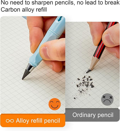 Infinity Forever Pencil Christmas Gift - 0.7mm Infinite Everlasting Metal Inkless Pencils Set with Eraser , No Need Sharpened, Replace Mechanical Pen for Drawing and Writing（6 Pens +6Replacement Tips）