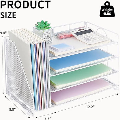 OPNCIE Desk Organizers and Accessories, 4 Tier Paper Letter Tray File Organizer, Office Organization Storage Desk Accessories Workspace Desktop Organizer for Classroom Office Supplies Decor, White