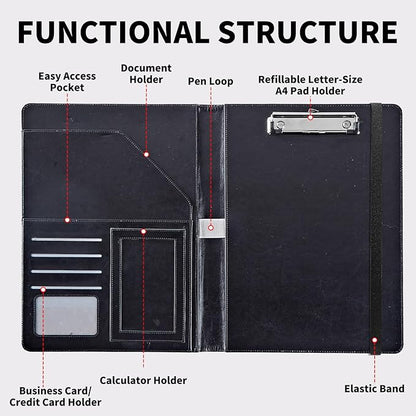 Padfolio Folder with Clipboard,Portfolios Organizer Clipboards with Storage Clipboard Writing Pad PU Leather Conference Document Organizer with Business Card Holder,Turtle