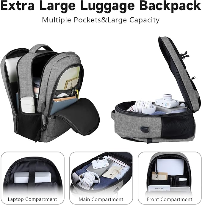 Lapsouno Extra Large Laptop Backpack, Travel Backpack, 17 Inch Carry on Backpack, Anti-Theft College School Computer Backpack with USB Port, Gift for Men Women,Grey