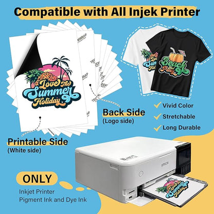 TECKWRAP Printable Heat Transfer Paper for T-Shirts 15 Sheets, 8.3" X 11.7" Printable Heat Transfer Vinyl for Inkjet Printer, Iron on Transfer Paper for Light and Dark Fabric (Matte White)