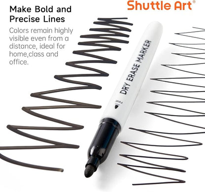 Shuttle Art Dry Erase Markers, 16 Pack Black Whiteboard Markers,Fine Tip Dry Erase Markers for Kids,Perfect for Writing on Whiteboards, Dry-Erase Boards,Mirrors,Calender,School Office Supplies