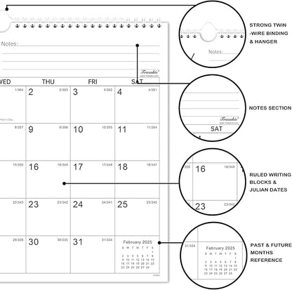 2025-2026 Calendar - 24 Months Wall Calendar 2025-2026, JANUARY 2025 - DECEMBER 2026, 14.8'' x 11.5'', Large Blocks with Julian Dates, Premium Paper White
